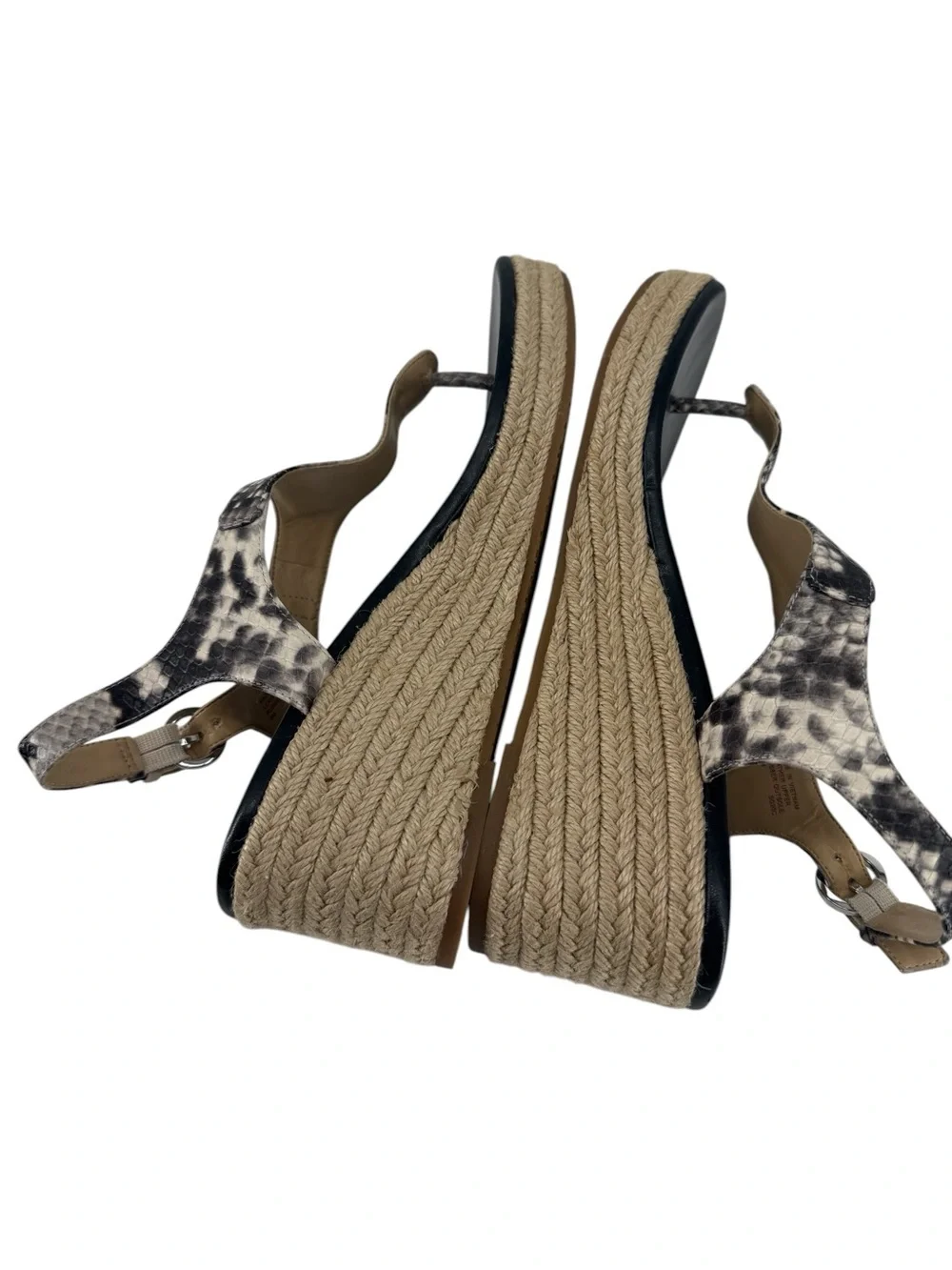 Michael Micheal Kors Espadrille Braided Jute Snakeskin T- Strap Sandals Size 9M